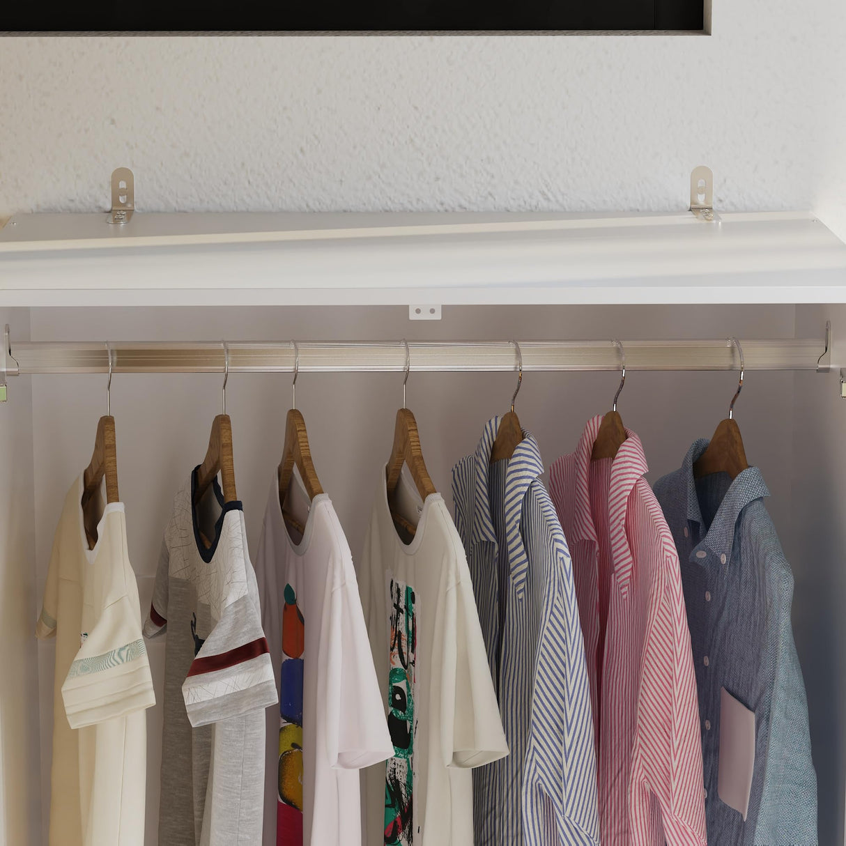 WOODTIME Wardrobe Closet with All Mirror, Wooden Armoire with 2 Doors, 2 Drawers & Hanging Rod, Clothes Storage Cabinet Organizer for Bedroom Apartment, White WOODTIME