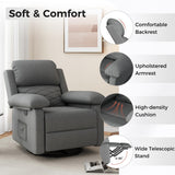 Glider Recliner for Adult Indoor Upholstered Lounge Nursery Chair Swivel Single Sofa with Side Pockets for Living Room Bedroom(Grey) Amopatio