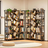 Cutogxon Triple 5 Tier Bookshelf, Large Bookcase Industrial Bookshelf with 19 Open Display Shelf, Wooden Wide Tall Tree Bookshelf for Living Room Home Office, Rustic Brown Cutogxon