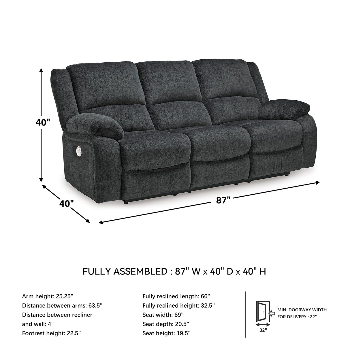Signature Design by Ashley Draycoll Contemporary Manual Pull Tab Reclining Sofa, Dark Gray Signature Design by Ashley