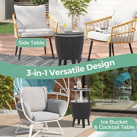 CHEFJOY 10 Gallon Cooler Table, Cool Bar Table with Height Adjustable Tabletop & Drainage Plug, 3-in-1 Cocktail Drinks & Wine, Outdoor Cooler Side Table for Backyard, Party, Poolside (Black) CHEFJOY