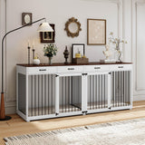 Timechee Extra Large Dog Crate with Double Rooms, 93" Heavy Duty Wooden Dog Cage Furniture Dog Crate Kennel w/Drawers & Removable Divider,Indoor Luxury Dog House for Large Dogs,White Timechee