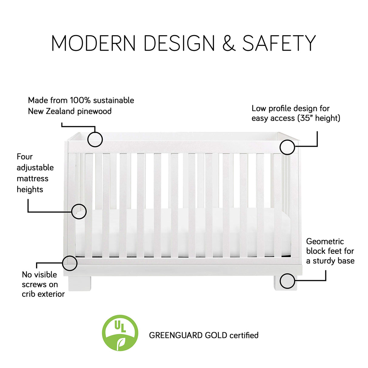 Babyletto Modo 3-in-1 Convertible Crib with Toddler Bed Conversion Kit in White, Greenguard Gold Certified babyletto