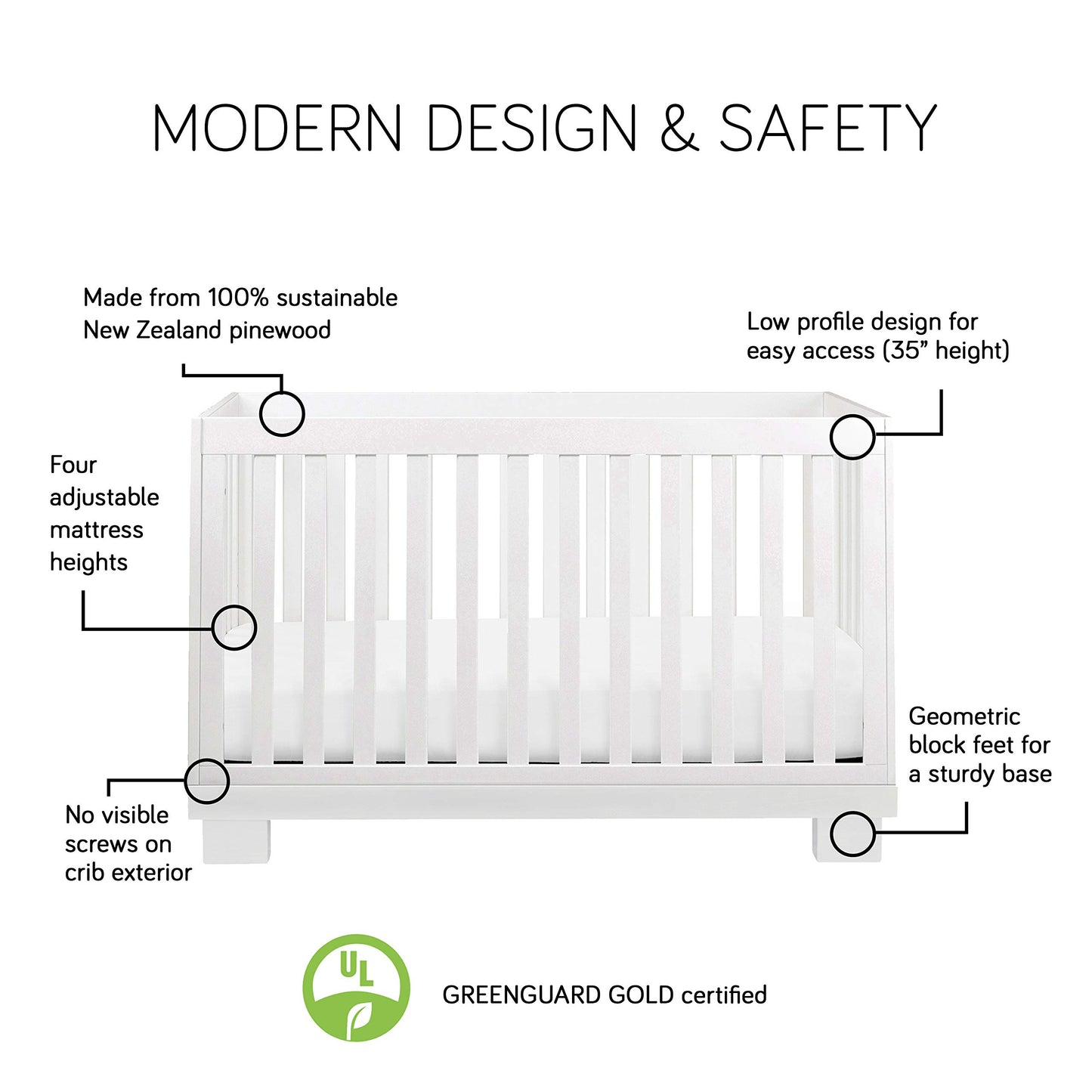 Babyletto Modo 3-in-1 Convertible Crib with Toddler Bed Conversion Kit in White, Greenguard Gold Certified