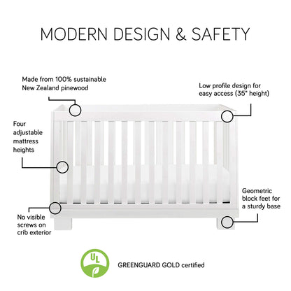 Babyletto Modo 3-in-1 Convertible Crib with Toddler Bed Conversion Kit in White, Greenguard Gold Certified