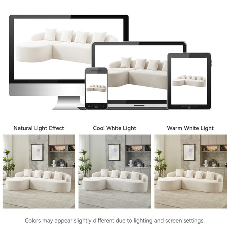 104.3" Boneless Curved Couch, l Shaped 4-Seater Cloud Couch with Deep Seat Chaise, Oversized Curved Sofa, Chenille Modular Sectional Couches for Living Room, No Assembly, Beige Abbrevi