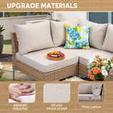 JOYURE 5 Piece Wicker Patio Furniture Set,Outdoor Conversation Sectional Sofa w/Coffee Table,All-Weather Outdoor Sofa with Thick and Anti-Slip Cushions for Deck,Poolside,Garden,Beige JOYURE