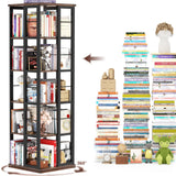 Aheaplus Rotating Bookshelf, Corner Bookcase, 360 Display Wood Spinning Bookshelves, Floor Standing Bookcase Narrow Shelf,5 Tiers, Rustic Brown Aheaplus