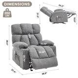 Massage Rocker Recliner Chair with Heat and Vibration Ergonomic Rocking Lounge Chair for Living Room Comfy Overstuffed Recliner with 4 Side Pockets,2 Cup Holders, USB Charge Port, Grey jonpony