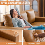 ELUCHANG 85" Luxury 3 Seater Sofa Couch for Living Room, Modern Upholstered Faux Leather Sofas Couches with Extra Deep Seats&Removable Cover, Comfy Sofa Couch for Small Space Apartment Lounge, Brown ELUCHANG