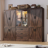 Hlivelood 75" Tall Farmhouse 6 Doors Armoire Wardrobe Closet with 3 Drawers and LED,Freestanding Closet Wardrobe Cabinet for Bedroom with Hanging Rod,Wooden Armoire Storage Cabinet(Brown 6 Doors 1) Hlivelood
