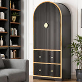 HOLCEPZN 78" Tall Black Arched Cabinet with Fluted Doors, 4 Adjustable Shelves & 2 Drawers, Modern Storage Organizer for Pantry, Bookshelf, Bathroom or Wardrobe Use HOLCEPZN
