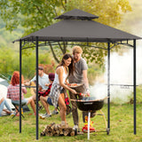 COOSHADE 8'x 5' Grill Gazebo Double Tiered Outdoor BBQ Gazebo Canopy with LED Light (Gray) COOSHADE