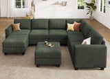 HONBAY Corduroy Sectional Couch with Storage U Shaped Sectional Sofa Modular Sectional Couches for Living Room, Green HONBAY