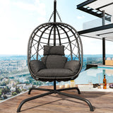 Hanging Egg Chair with Stand Patio Wicker Rattan Swing Chair Hammock Egg Chair for Indoor & Outdoor 400lbs Capacity with Thickened Cushion for Bedroom Balcony Garden TQKVIPI