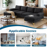 VINGLI 110" Modern U Shaped Sectional Couch with 51"D Double Chaise for Living Room, Black Deep Seat Sectional Sofa Sets with 5.9" Thickness Seating Padding for Home Furniture,Linen Fabric,Metal Legs VINGLI