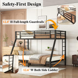 Bellemave Metal Bunk Bed Twin XL Over Queen with Ladder ＆ Full-Length Guardrails, Heavy Duty Bunk Bed Frame with Sturdy Slats, Twin XL Over Queen Bunk Beds, Noise Free, No Box Spring Needed, Black Bellemave