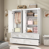 Mhsatyrs White Armoire Wardrobe Closet: 74" Tall Wardrobe Closet with 4 Doors, Wood Large Armoire with 4 Drawers, Modern Bedroom Armoires with Hanging Rod (White) Mhsatyrs