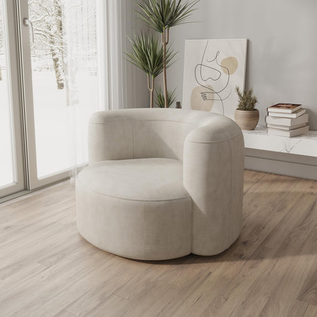 Acanva Luxury Modern Tight Curved Back Velvet Sofa, Minimalist Style Comfy Couch for Living Room Apartment Reception Space, Cream Single Chair Acanva