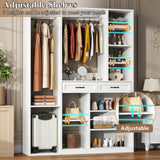 Armoire Wardrobe Closet with 2 Drawers, 81” H Wooden Wardrobe Closet with 10 Storage Shelves and 2 Hanging Rod, White Modern Armoire, Clothing Storage Cabinet Organizer Combination, Bedroom Furniture Gyfimoie