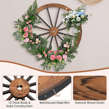 Giantex 30-Inch Wagon Wheels 4 Pieces, Decorative Wooden Wheels, Carbonized Solid Fir Wood, Old Western Style Wall Art Garden Decor, Rustic Wood Wheels for Yard Garage Bar Farmhouse Outdoor