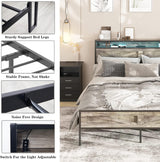 Halitaa LED Queen Size Bed Frame with USB Charging Ports and Storage - Farmhouse Design in Wash Grey Halitaa