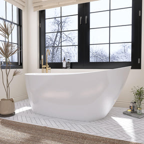 59" Free Standing Tub Freestanding Bathtub, Acrylic Stand Alone Tub, Contemporary Deep Soaking Bath Tub, cUPC Certified SY9950 (Glossy White) SYLONWILL