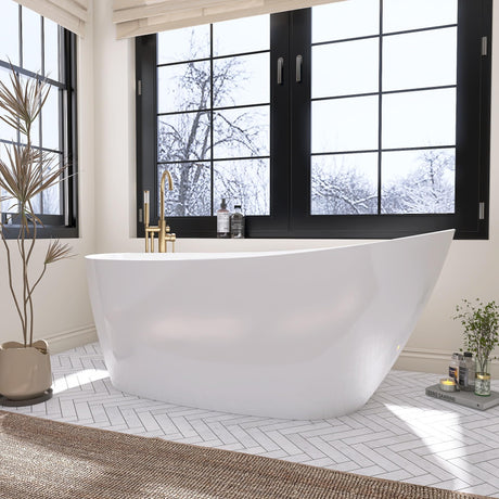 59" Free Standing Tub Freestanding Bathtub, Acrylic Stand Alone Tub, Contemporary Deep Soaking Bath Tub, cUPC Certified SY9950 (Glossy White) SYLONWILL