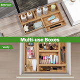 Bamboo Drawer Organizer, 2PCS Stackable Storage Boxes for Utensil Organizer, Wood Tray for kitchen, Bathroom and Bedroom 12" x 3" x 2" Timboops Home