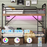 Twin XL Bunk Beds with LED Light and Charge Station for Kids and Teens , Industrial Heavy-Duty 2 IN 1 Convertible Gaming Bunk Bed with 2 Storage Drawers ,15.9" High Guard Rail,Space-Saving ,Black MoproBeti