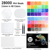 INSCRAFT 28,000 Mini Fuse Beads, 2.6mm 48 Colors Melty Beads with 7 Pegboards 15 Ironing Sheets 2 Tweezers 2 Ironing Papers & 6 Chain Accessories INSCRAFT