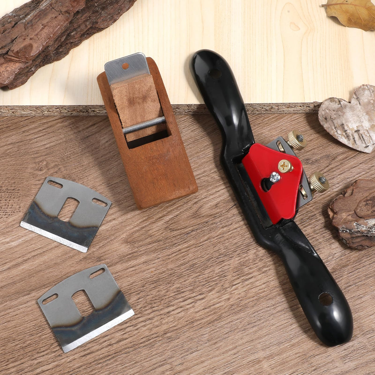2pcs Adjustable SpokeShave with Flat Base 6pcs Metal Blade 1pcs Wood Hand Plane Home Woodworking for Wood Craft Working, Woods Craver Bruislard