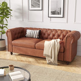 FiveWillowise 72 Inch Brown Couch, Chesterfield Faux Leather Sofa with Wooden Legs, Vintage Tufted Sofa with Rolled Arms, Mid Century Modern Couch with Rivets for Living Room, Apartment, Office FiveWillowise