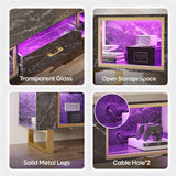 Bestier 80 Inch TV Stand for 65/75/85/90 Inch TVs, LED Gaming Entertainment Center with Open Storage and Half-Glass Design Drawer, Modern High Gloss Media Console for Living Room Bedroom, Black Marble Bestier