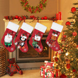 COOLWUFAN Christmas Stockings 4 Pack, 19'' Xmas Stockings with Snowflake Santa Snowman Reindeer Penguin and Plush Faux Fur Cuff Stockings for Stairs Fireplace Hanging Xmas Home Decor COOLWUFAN