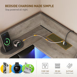 RALGEND Corner Bed Frame with Bookcase Storage and PU Upholstered, Twin Daybed with 2 Drawers and Charging Station, Metal Platform Bed Fram for Living Room, Bedroom, Guest Room, Gray and Black RALGEND