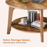 DUMOS Round Coffee Table, 32'' Wood Coffee Tables for Living Room with Storage, 2-Tier Center Circle Counter with Wooded Desktop, 50 lbs Capacity, Anti-Slip Feet, Modern Farmhouse Design, Tank DUMOS