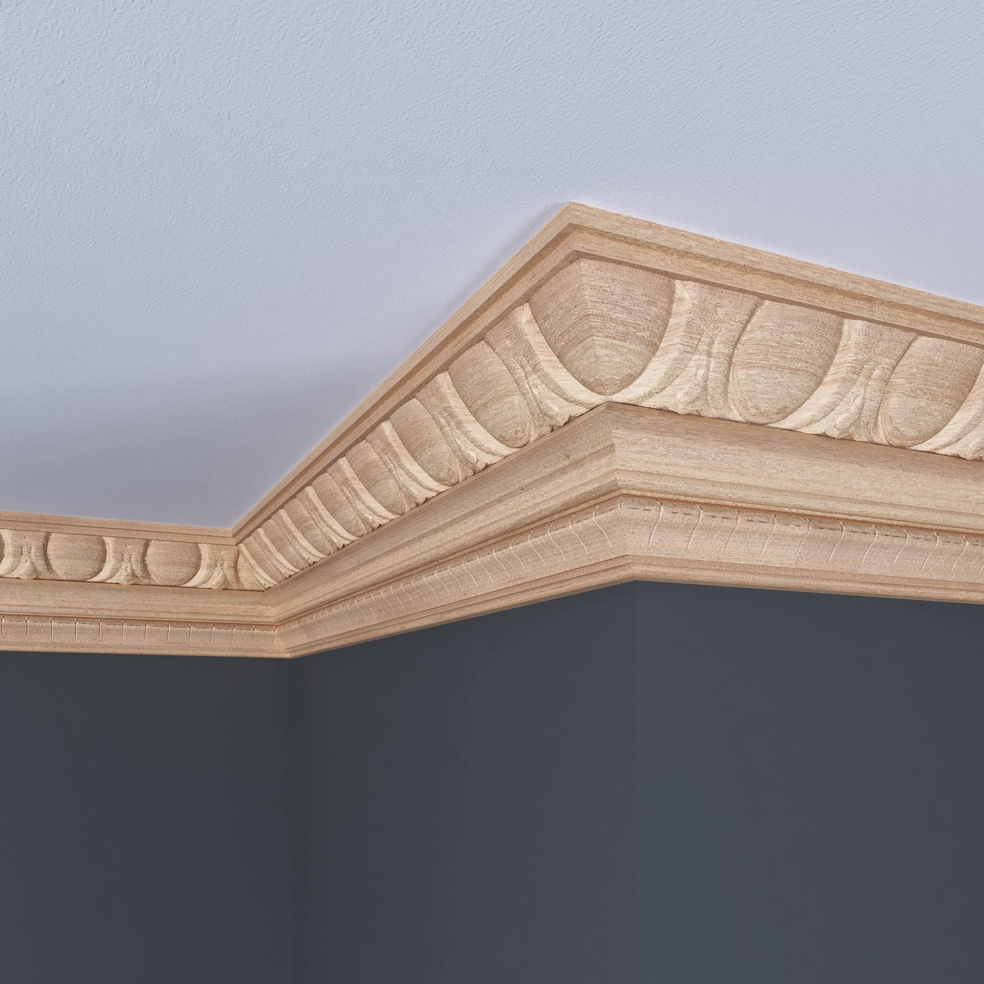 1687A-4FTWHW Unfinished White Hardwood Egg & Dart Crown Moulding - WoodArtSupply