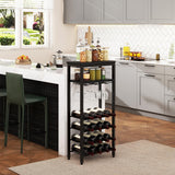 IBUYKE Wine Racks Freestanding Floor,Liquor Bottle Holder,16 Bottles Wine Cabinet with Glass Holder,Wine Holder Display,Mini Wine Bar Table for Living Room,Kitchen Pantry,Dining Room,Black UTMJ907B IBUYKE