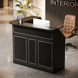 Tribesigns Reception Desk with Storage Shelves, L-Shaped Modern Front Desk, Reception Counter Table for Small Office, Salon, Checkout Office, Black Tribesigns