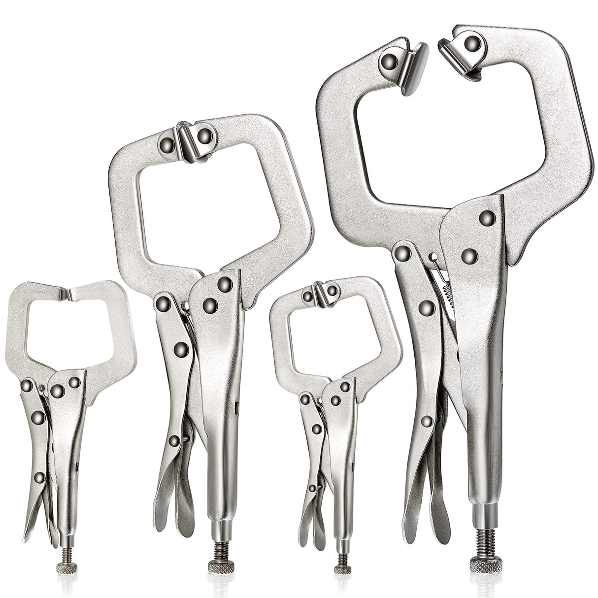 4 Pcs Locking C Clamp Set, Locking Pliers with Fixed and Swivel Pads, 6 Inch, 9 Inch, 11 Inch, Metal Tools Welding Clamps for Home Farm Minatee