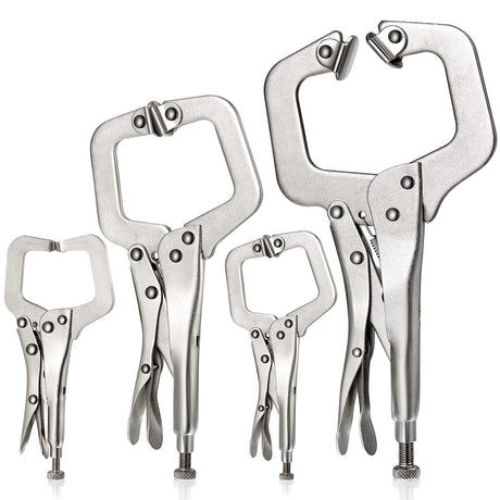 4 Pcs Locking C Clamp Set, Locking Pliers with Fixed and Swivel Pads, 6 Inch, 9 Inch, 11 Inch, Metal Tools Welding Clamps for Home Farm Minatee
