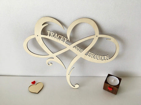 Personalized Infinity Symbol Custom Wood Wedding Sign Couple Names Established Year Heart Sign Wooden Love Heart Shape Wedding Gift Wall Hanging Door FranJohnsonHouse