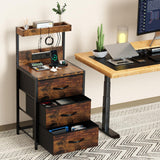 SZLHANJZ Nightstand, Dresser Nightstand with Charging Station and Led Lights, 3 Drawers Night Stand with Storage Shelf and Hooks, Tall End Side Table for Bedroom, Rustic Brown SZLHANJZ