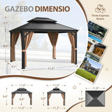 Flamaker Hardtop Gazebo 10' x 12' Aluminum Frame Outdoor Gazebo with Privacy Curtains and Gauze Mesh Sunshade Pavilion Double Roof Canopy for Patio, Lawn, Deck, Poolside Flamaker