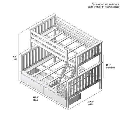 Max & Lily Twin-Over-Full Bunk Bed with Storage Drawers in Natural Wood - WoodArtSupply