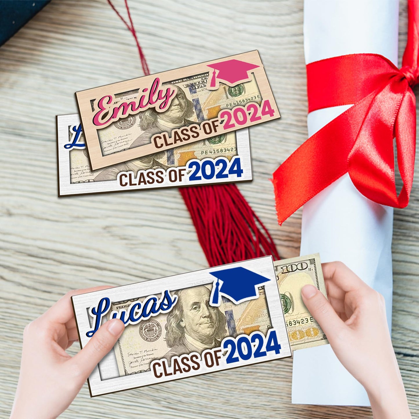 Personalized Graduation Money Holder - Custom Name Wooden Graduation Card Box Cash Holder, Class of 2024 Senior Graduation Gifts for Him or Her - WoodArtSupply