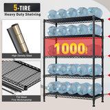 REIBII Storage Shelves, 5-Tire Wire Shelving Load 1000LBS Metal Shelves for Storage Adjustable Garage Shelving Unit Wire Shelf Rack Kitchen Storage Rack Pantry Shelves 31.5''W x 15.7'' D x 71''H REIBII