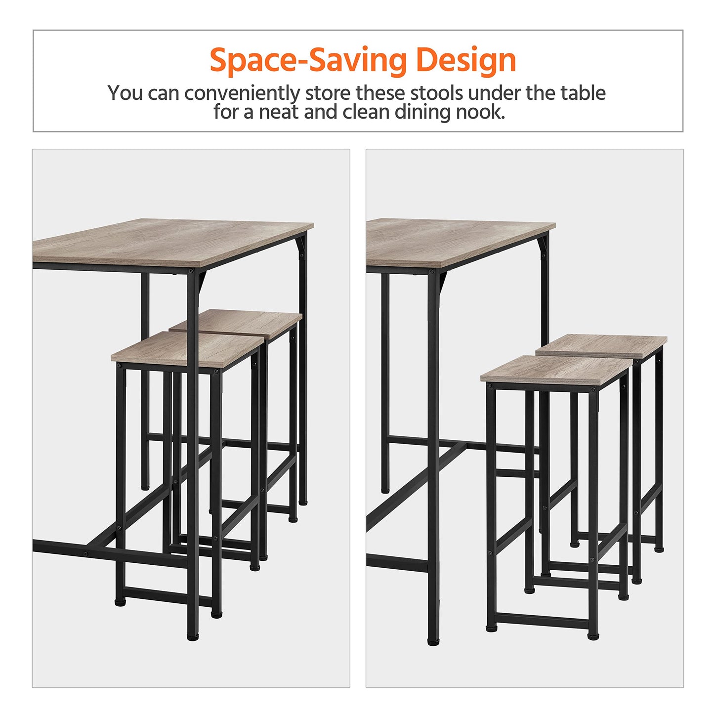 Yaheetech 3 Piece Industrial Bar Table Set with Backless Stools - Stylish Counter Height Kitchen Furniture for Small Spaces - WoodArtSupply