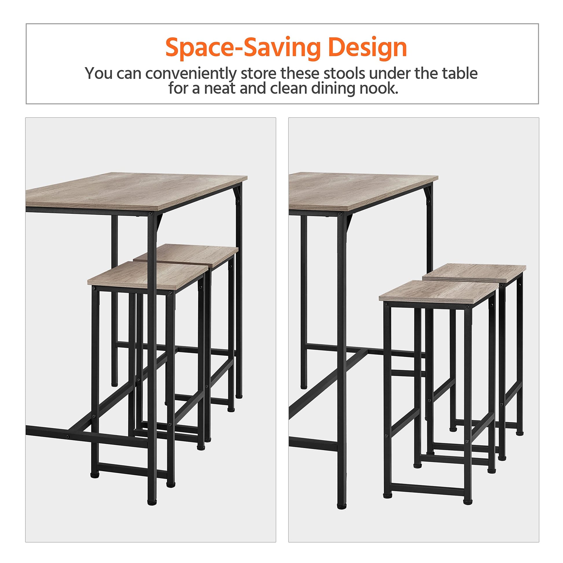 Yaheetech 3 Piece Industrial Bar Table Set with Backless Stools - Stylish Counter Height Kitchen Furniture for Small Spaces - WoodArtSupply